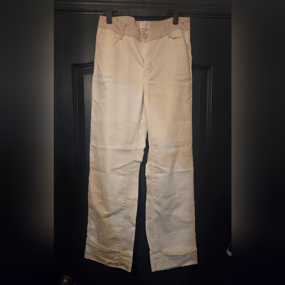 Time And True Women’s Colorblock Jeans Size 8 Cream Off White Straight Leg